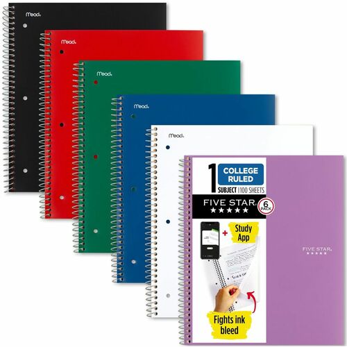 Mead  Notebook, 1-Subject, 8-1/2"Wx11"L, 6/PK, Assorted