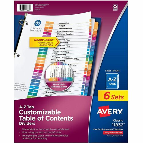 Avery  Dividers,Table of Contents,A-Z Tabs,Letter,6ST/PK,MC
