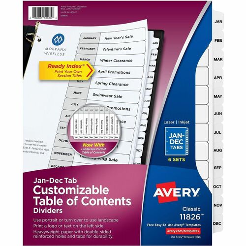 Avery  Dividers,Table of Contents,Monthly Tabs,Letter,6ST/PK,MI