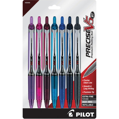 Pilot  Rolling Ball Pens, Retractable, 0.5mm Tip, 7/PK, AST