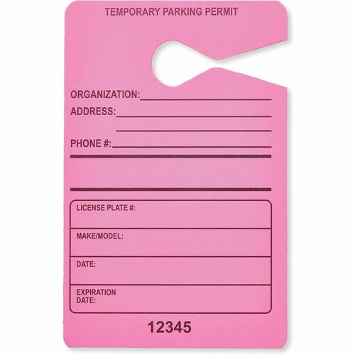 Tatco  Parking Permit, Temporary, 3-1/2"Wx5-1/2"H, 50/PK, FLPK