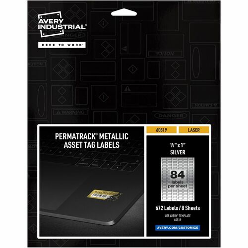Avery  Labels, f/Asset Tags, Metallic, 1/2"x1", 672/PK, Silver