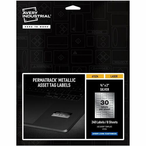 Avery  Labels, f/Asset Tags, Metallic, 3/4"x2", 240/PK, Silver