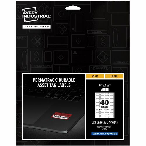Avery  Labels, f/Asset Tags, Waterproof, 3/4"x1-1/2", 320/PK, White