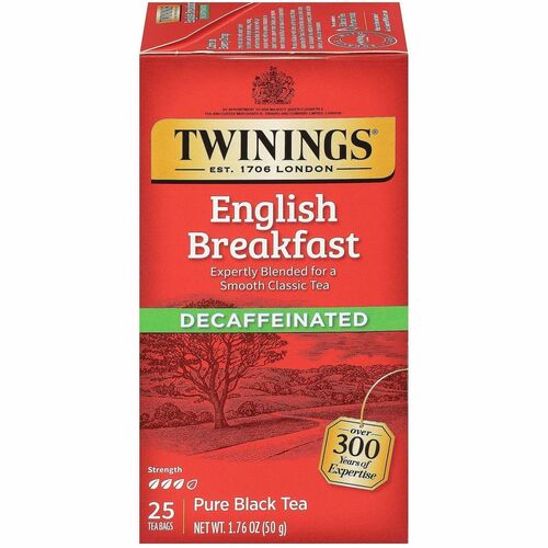 Twinings  Black Tea, English Breakfast, Decaf, 50 g, 25/BX, Red