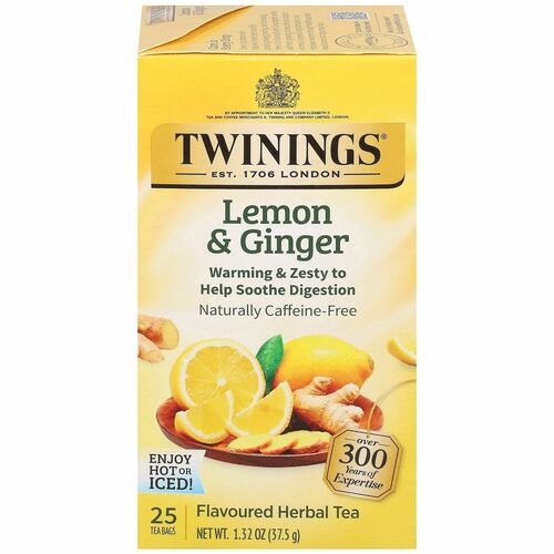 Twinings  Herbal Tea, Lemon and Ginger, 37.5 g, 25/BX, Yellow
