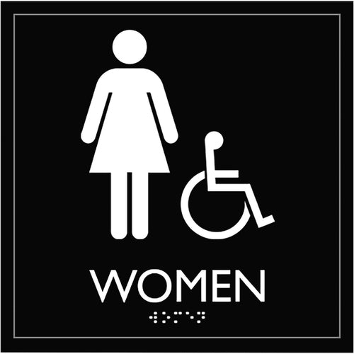 Lorell  Sign, Architectural, Women Accessible, 8"Wx3/5"Lx8"H, Black