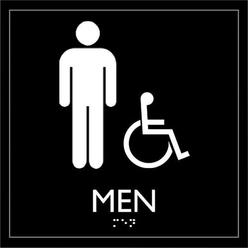 Lorell  Sign, Architectural, Men Accessible, 8"Wx3/5"Lx8"H, Black