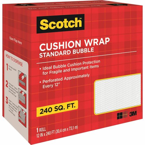 3M  Cushion Wrap, Perforated, 3/16" Bubble, 12"x250', Clear