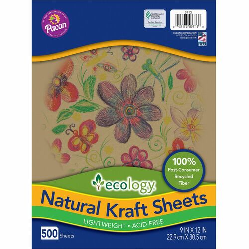 Pacon  Kraft Sheets, Acid-Free, 500-Sht, 9"Wx12"Lx2-1/10"H, Natural