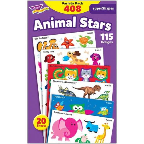 Trend Enterprises  Sticker Variety Pack,superShapes,Animals,115 Designs,408/PK