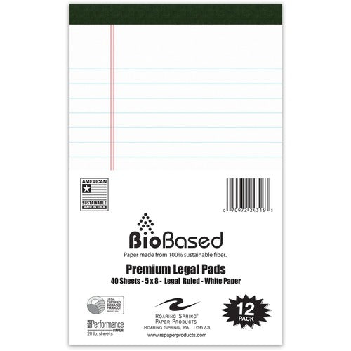 Roaring Spring Paper Products  Legal Pad, 20 lb, 40-Sheet, Legal, 5"x8", 12/PK, White