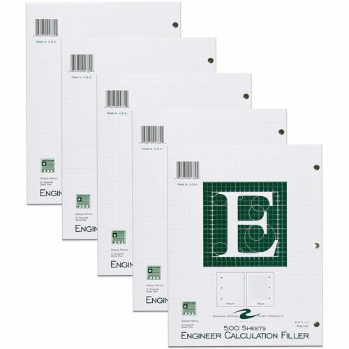 Roaring Spring Paper Products  Calculation Paper,3HP,5x5Rld,500Sht/PK,8-1/2"x11",5/CT,GN