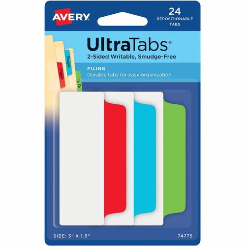 Avery  Filing Tab,Repositionable,3"x1/2",24/PK,48PK/CT, Primary AST