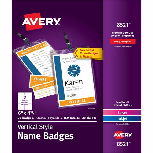 Avery  Name Badges/Tickets w/Holders/Lanyards,6"x4-1/4",75/BX,WE