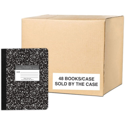 Roaring Spring Paper Products  Composition Book,Wide-Rld,50-Sht,7-1/2"x9-3/4",48/CT,BK