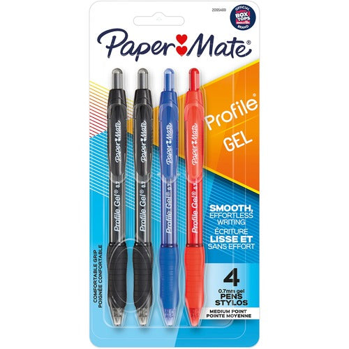 Paper Mate  Pens,Gel,Profile,Retractable,0.7mm,4/PK,Business Assorted