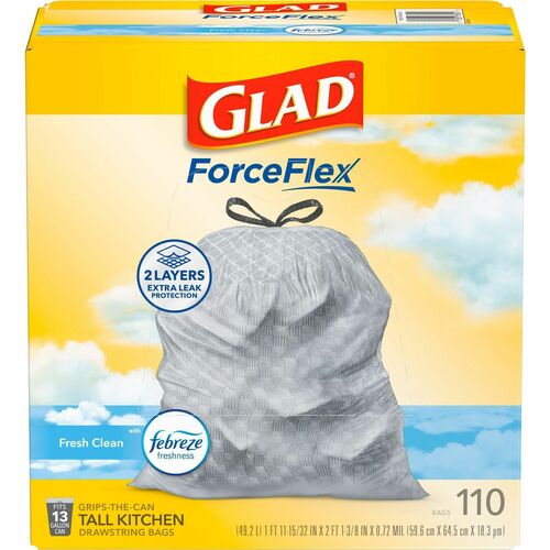 Clorox Company  Garbage Bag, OdorShield, Fresh Clean, 13-Gal, 110/BX, WE
