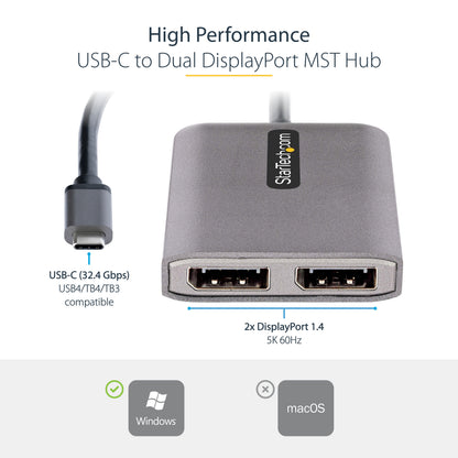 StarTech.com MST14CD122DP USB graphics adapter 4096 x 2160 pixels Gray