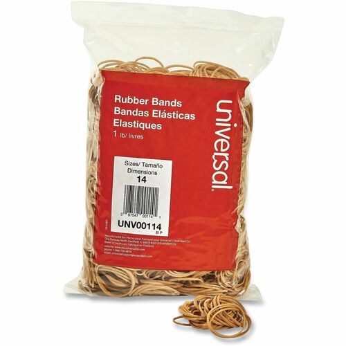 Universal  Rubber Bands, Size 14, 0.04" Gauge, Beige, 1 lb Box, 2,200/Pack