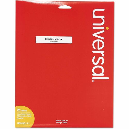 Universal  Self-Adhesive Permanent File Folder Labels, 0.66 x 3.44, White with Assorted Color Borders, 30/Sheet, 25 Sheets/Pack