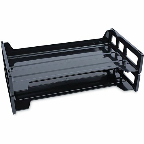 Universal  Recycled Plastic Side Load Desk Trays, 2 Sections, Legal Size Files, 16.25" x 9" x 2.75", Black