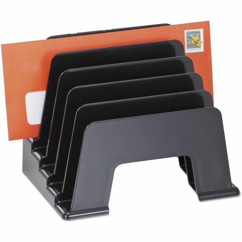 Universal  Recycled Plastic Incline Sorter, 5 Sections, DL to A5 Size Files, 8" x 5.5" x 6", Black
