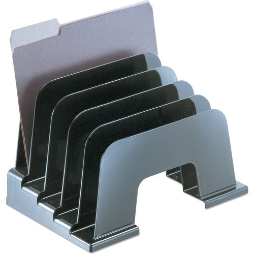 Universal  Recycled Plastic Incline Sorter, 5 Sections, Letter Size Files, 13.25" x 9" x 9", Black