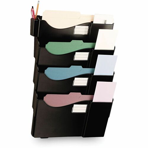 Universal  Grande Central Filing System, 4 Sections, Legal/Letter Size, Wall Mount, 16.63" x 4.75" x 27.5", Black, 4/Pack