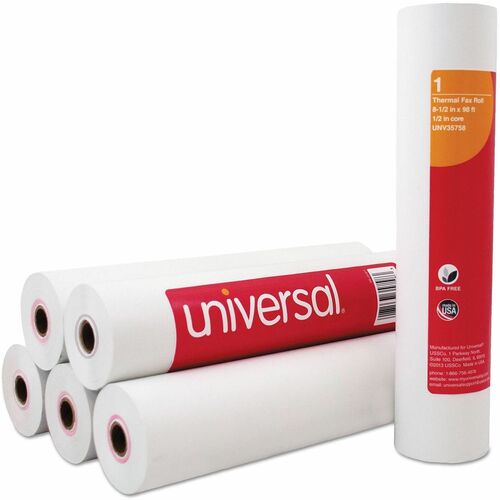 Universal  Direct Thermal Printing Fax Paper Rolls, 0.5" Core, 8.5" x 98 ft, White, 6/Pack