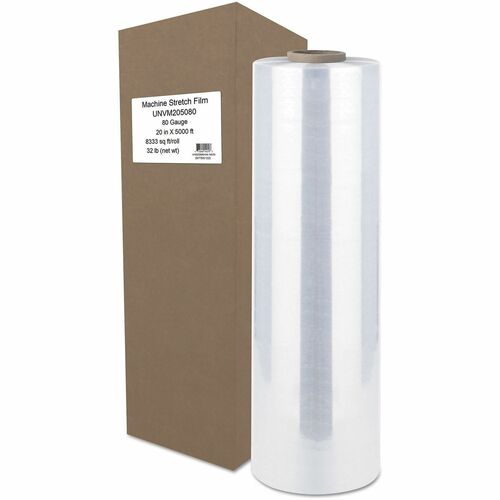 Universal  Machine Stretch Film, 20" x 5,000 ft, 20.3 mic, (80-Gauge), Clear