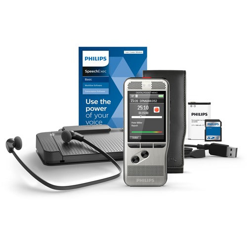 Philips  Voice Recorder, Digital, 6-3/10"x7/10"x3/5", Silver