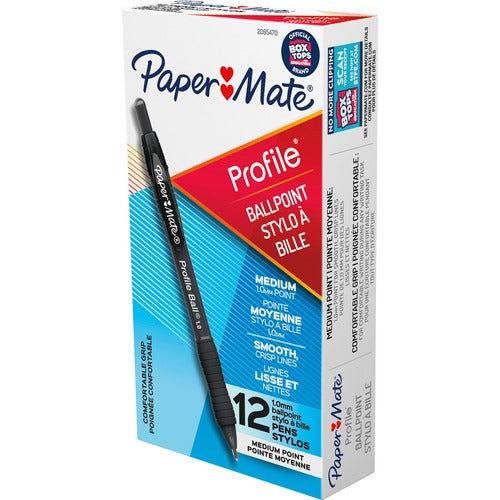Paper Mate  Ballpoint Pen, 1.00mm Point, 1/4"Wx5-1/2"Lx1/4"H, 1 DZ, BK
