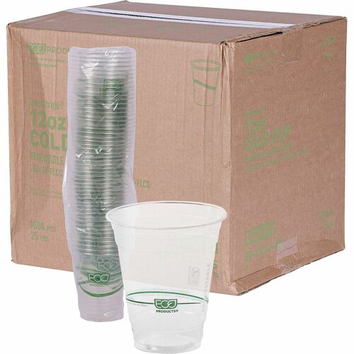 Eco-Products  Cold Cup, Eco Friendly,12oz, 1000/CT, Clear/GreenStripe-ECOEPCC12GSACT