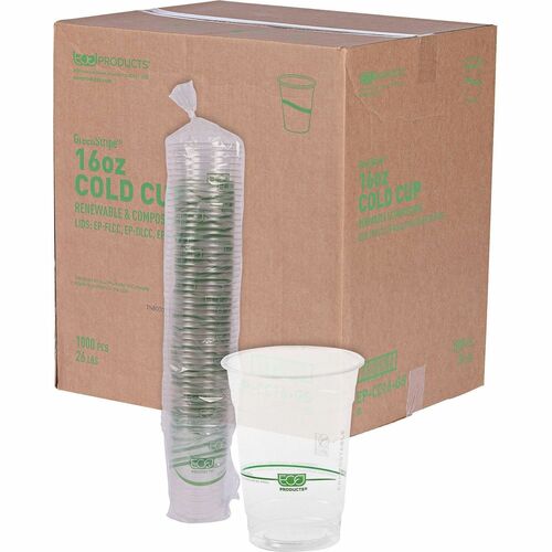 Eco-Products  Cold Cup, Eco Friendly,16oz, 1000/CT, Clear/GreenStripe-ECOEPCC16GSACT