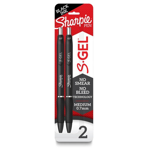 Newell Brands  Sharpie Pen, Gel, 0.7mm, 2/PK, Black Ink/Black Barrel