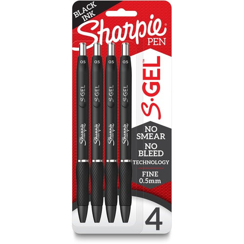 Newell Brands  Sharpie Pen, Gel, 0.5mm, 4/PK, Black Ink/Black Barrel