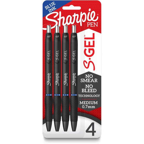Newell Brands  Sharpie Pen, Gel, 0.7mm, 4/PK, Blue Ink/Black Barrel