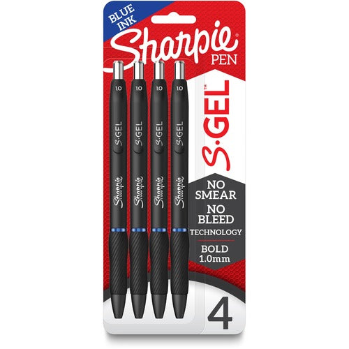 Newell Brands  Sharpie Pen, Gel, 1.0mm, 4/PK, Blue Ink/Black Barrel