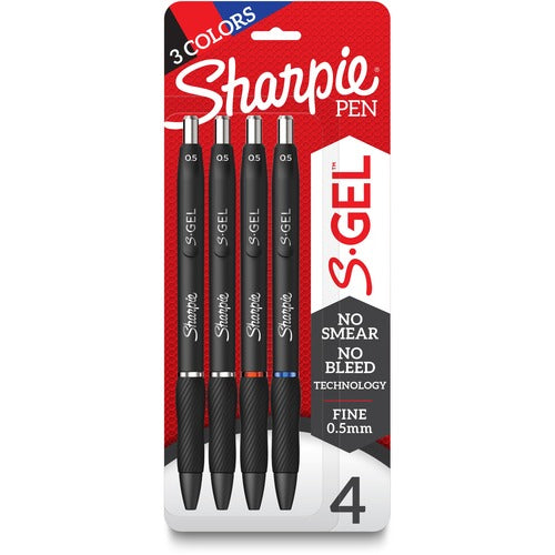 Newell Brands  Sharpie Pen, Gel, 0.5mm, 4/PK, Business AST Ink/Black Barrel