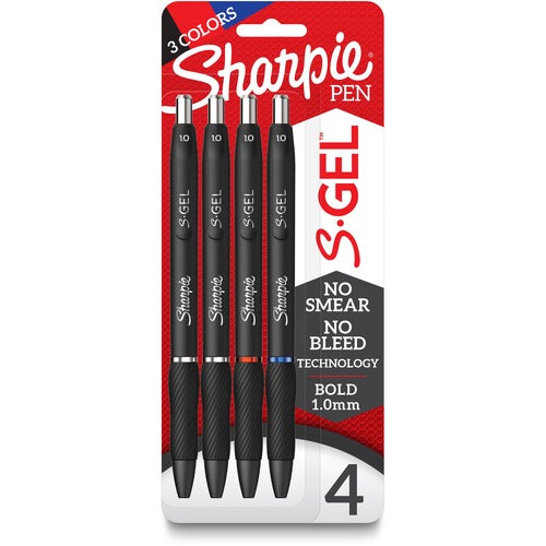 Newell Brands  Sharpie Pen, Gel, 1.0mm, 4/PK, Business AST Ink/Black Barrel