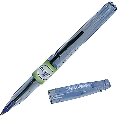 SKILCRAFT  Ballpoint Pen, Stick, Recycled, Fine Point, 1 DZ, Blue Ink