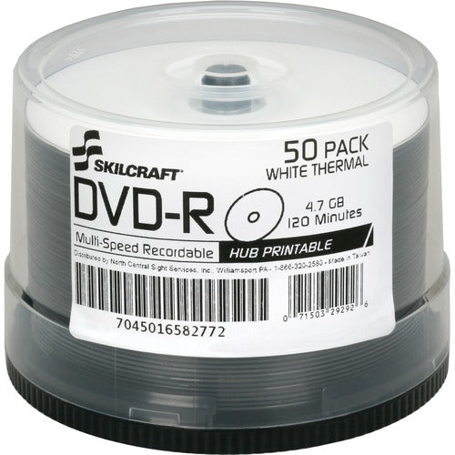 SKILCRAFT  Laser Printable DVD-R, 4.7GB, 120min, 50/PK, WE