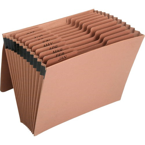 SKILCRAFT  Accordion File, w/Flap, 12 Pockets, Jan-Dec, Letter, Brown