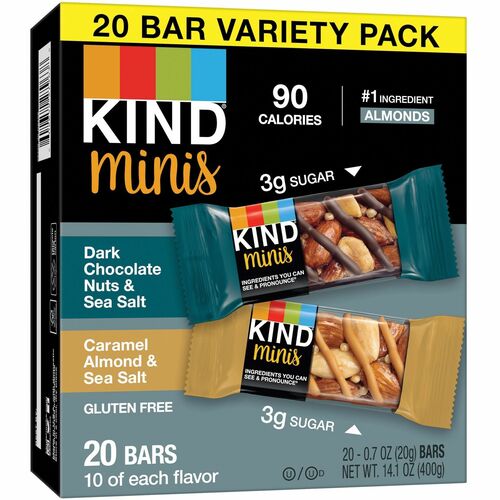 Kind LLC dba Kind Snacks  Snack Bar, Drk Chlt/Crml, Mini, 0.7 oz, 20/PK, NA