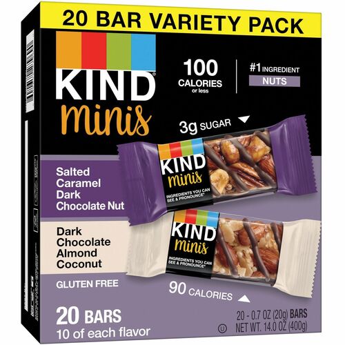 Kind LLC dba Kind Snacks  Snack Bar, Sltd Crml Drk/Drk Chlt Alm, Mini, 0.7oz, 20/PK,NA