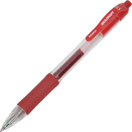 SKILCRAFT  Gel Pen, Retractable, Nonrefillable, Fine, 1 DZ, Red Ink