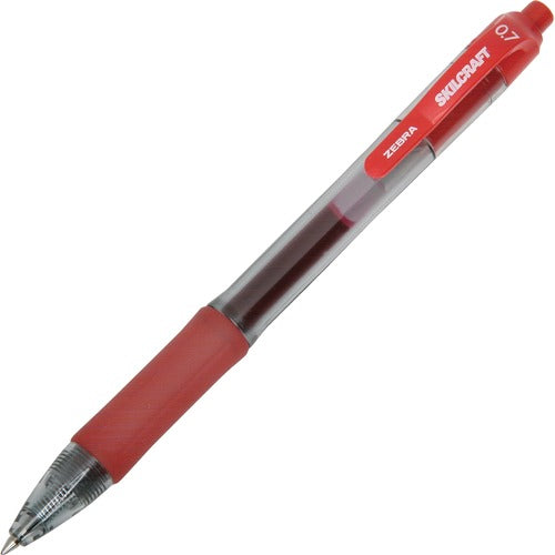 SKILCRAFT  Gel Pen, Retractable, Nonrefillable, Med, 1 DZ, Red Ink