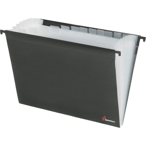 SKILCRAFT  Storage File, 12-Tab, w/Preprinted Tabs, Letter, Black/Clear