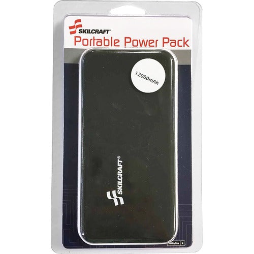 SKILCRAFT  Power Pack w/2 USB Ports, 12000mAh, 2-7/8"x5"x5-3/4",Black